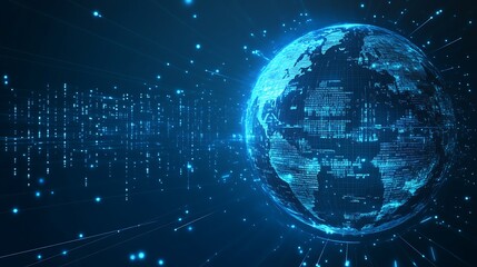 Poster - Digital Earth Globe, futuristic abstract background, global network, technology, potential use for presentations, visualizations, or educational material