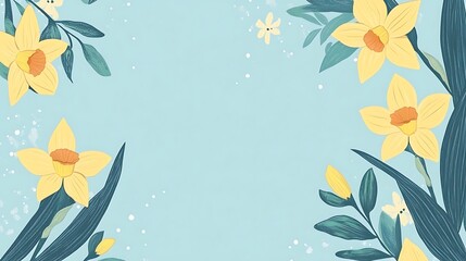 Poster - Spring flowers border on light blue background