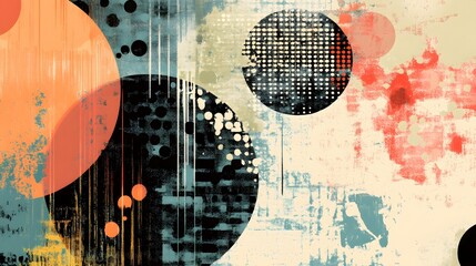 Poster - Vibrant Abstract Digital Art Design with Geometric Shapes and Grunge Textures