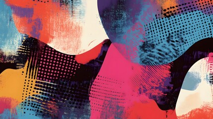 Poster - Vibrant Abstract Painting with Colorful Geometric Patterns and Textured Brush Strokes