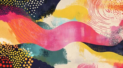 Aufkleber - Vibrant Abstract Painting with Colorful Shapes and Patterns in Surreal Cosmic Landscape