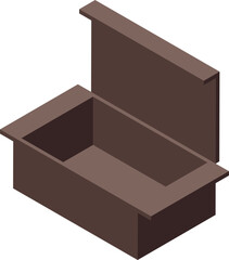 Poster - Brown rectangular cardboard box open, revealing empty interior, isometric projection