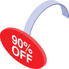 Poster - Red wobbler with ninety percent discount hanging on shelf