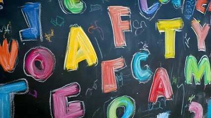 Poster - Vibrant and Playful Chalk Drawings on a Chalkboard Displaying Creativity Imagination and Expression
