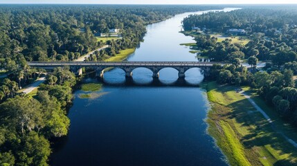 Wall Mural - Aerial View of Scenic Bridge Over River