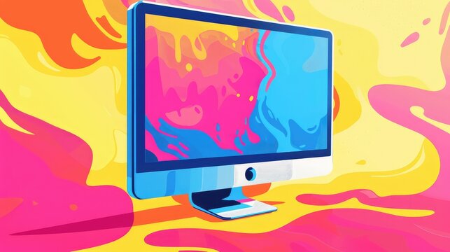 Vibrant Abstract Computer Monitor with Swirling Colors