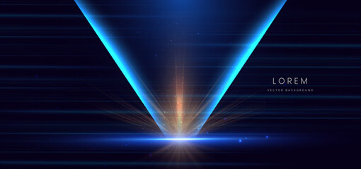 Poster - abstract scene elegant blue light lines on dark background with lighting effect and sparkle.