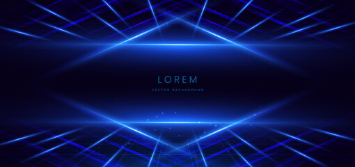 Poster - abstract scene elegant blue light ray on dark background with lighting effect and sparkle.