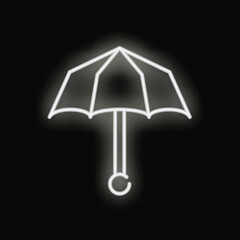 Poster - White neon sign shaped like an umbrella glowing on a black background