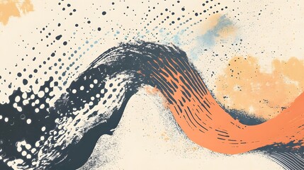 Poster - Vibrant Digital Abstract With Flowing Shapes and Halftone Patterns