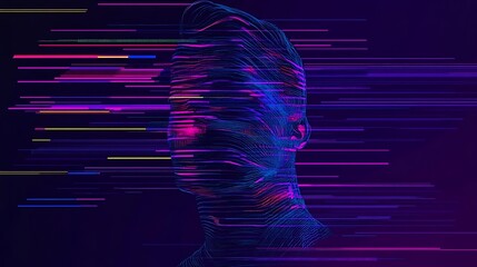 Poster - Abstract digital art of a person, vibrant lines.  Possible use Technology, art, background image