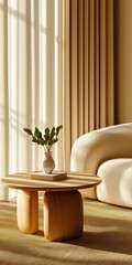 Poster - Minimalist living room design modern home interior soft light eye-level perspective timeless elegance