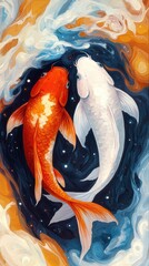 Poster - Ethereal fish swimming in a colorful galaxy mystical art enchanting space vibrant viewpoint dreamy concept