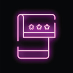 Poster - Purple neon icon of a smartphone with three stars rating symbol on the screen, isolated on black background