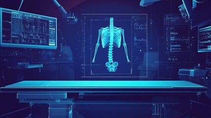 Poster - 3D medical image of human skeleton on operating table