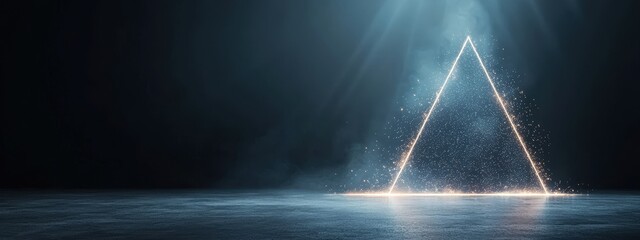 Wall Mural - a triangle is lit up in the dark, with a blue background