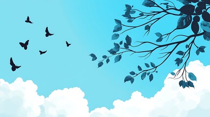 Poster - Sky view with butterflies and branches.  Nature's beauty.  Possible stock image use