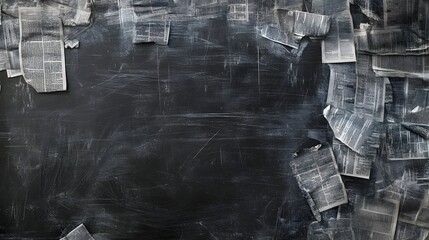 Poster - Vintage chalkboard background with a rough weathered texture and scattered chalk scribbles  The dark grungy appearance creates a moody