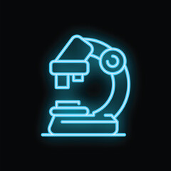 Poster - Neon blue icon of a microscope glowing on a black background