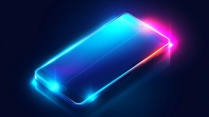 Poster - Futuristic glowing smartphone,  isometric view, vibrant lights,  display mockup,  for digital advertisement, graphic design, web use