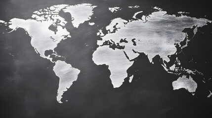 Poster - Vintage inspired Grayscale of a World Map Depicting Continents Countries and Global Geographical Boundaries