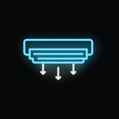 Poster - Blue neon icon of a conditioner blowing cold air on a black background