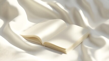 Aufkleber - Open notebook on white fabric, sunlit interior, background, for design inspiration