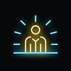 Poster - Neon sign of a businessman standing under light rays symbolizing success, power and influence