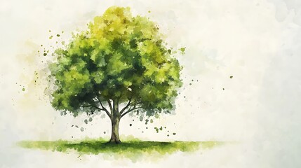 Poster - Watercolor tree, gentle breeze, abstract landscape, artistic representation, possible use in nature-themed designs