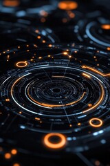Poster - Abstract compliance icons glowing in a futuristic dashboard layout