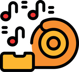 Poster - Orange audio tape recorder playing music, vintage sound recording equipment