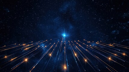 Poster - Arrows surrounded by glowing trails converging at a target in the sky