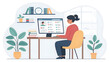 © kiatipol - Woman Working on Computer in Cozy Home Office with Plants and Books