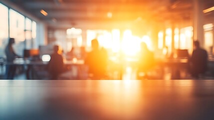 Aufkleber - Blurred modern office interior, sunlight, focused table
