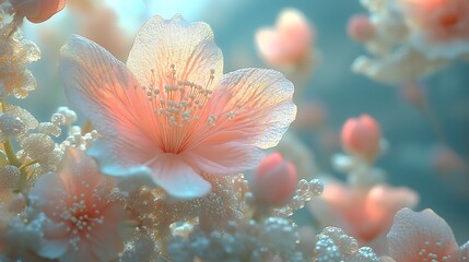 Aufkleber - Delicate pastel pink cherry blossom close-up, soft focus, ethereal light, floral background