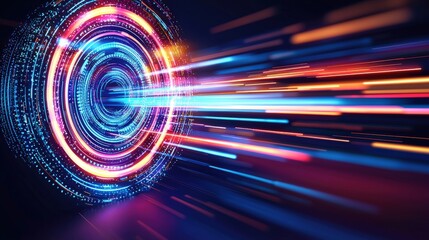 Poster - Dynamic glowing path symbolizing focus leading to a target icon
