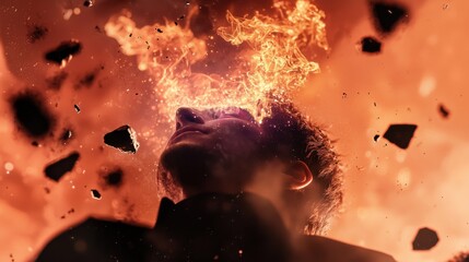 Poster - Humanoid figure dissolving into radiant particles cosmic landscape digital art surreal environment abstract viewpoint