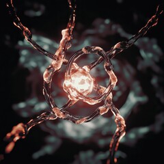 Poster - Glowing particles forming intricate fractal patterns in zero gravity digital art abstract environment close-up view
