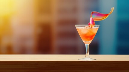 Poster - Surreal cocktail glass with glowing liquid abstract cosmic setting dynamic focus blending elegance