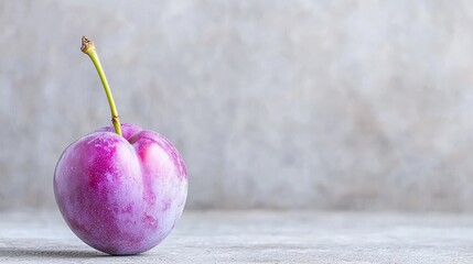 Wall Mural - Single plum, gray background, food photography, recipe website