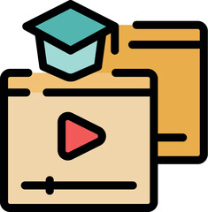 Poster - Online education platform interface with video player and graduation cap, symbolizing learning and academic achievement through digital resources