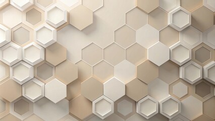Poster - A Geometric Pattern of Interlocking Hexagons in a Beige and White Color Scheme