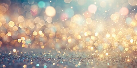 Wall Mural - A Magical Background of Sparkling Gold and Silver Glitter with a Soft, Dreamy Blur of Warm Lights