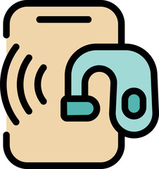Poster - modern hearing aid connecting wirelessly to smartphone, enhancing listening experience