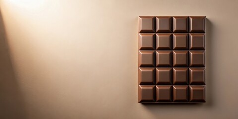 Poster - A single bar of milk chocolate against a soft brown background, a simple yet elegant composition.
