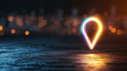 Poster - Icon Pin Location rainbow Animated rainbow pin icon pulsating with light, placed on a dark map, highlights a specific point of interest related to the LGBTQ community