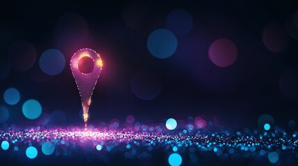Poster - Icon Pin Location Colourful Silhouette Pin location icon with a vibrant silhouette of a dancer, placed on a map with entertainment venues, represents a lively nightlife or cultural event