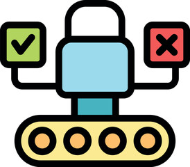 Poster - Data processing controlled by a padlock, receiving positive and negative feedback, ensuring secure and efficient operations