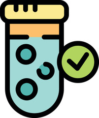 Poster - laboratory glassware containing blue liquid passing quality control with green check mark