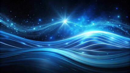 Poster - A Starry Sky with Bright Glowing Waves of Blue and a Shining Star in the Center